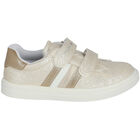 Girls Gold Glitter Logo Trainers, 1, hi-res