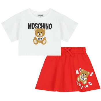 Girls White & Red Logo Skirt Set