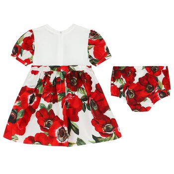 Baby Girls Red & White Floral Dress Set