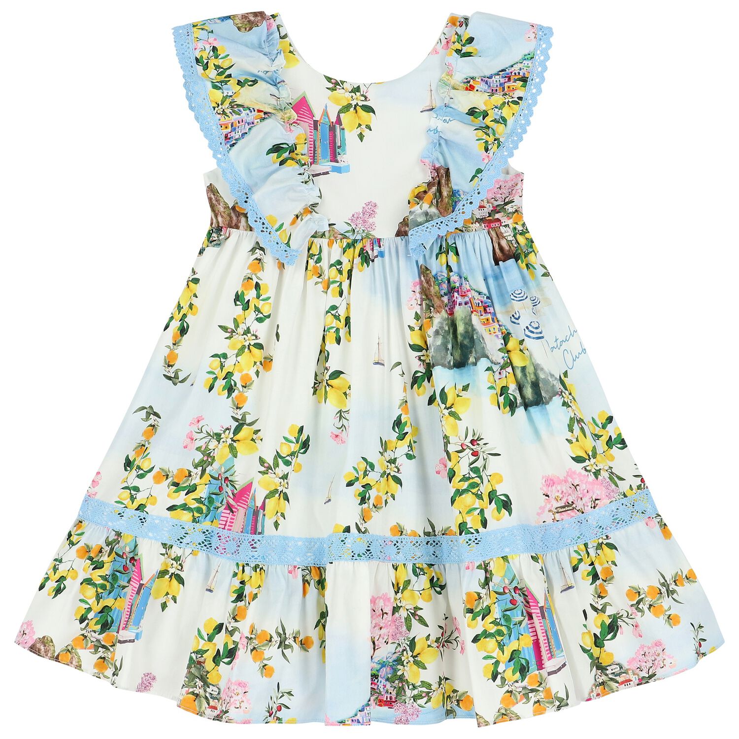 Girls White & Blue Floral Dress, 1, hi-res