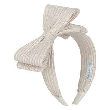 Girls Beige & Silver Bow Striped Headband