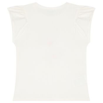 Girls Ivory Cotton & Pink Floral Print T-Shirt
