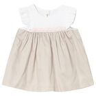 Baby Girls White & Beige Dress, 1, hi-res