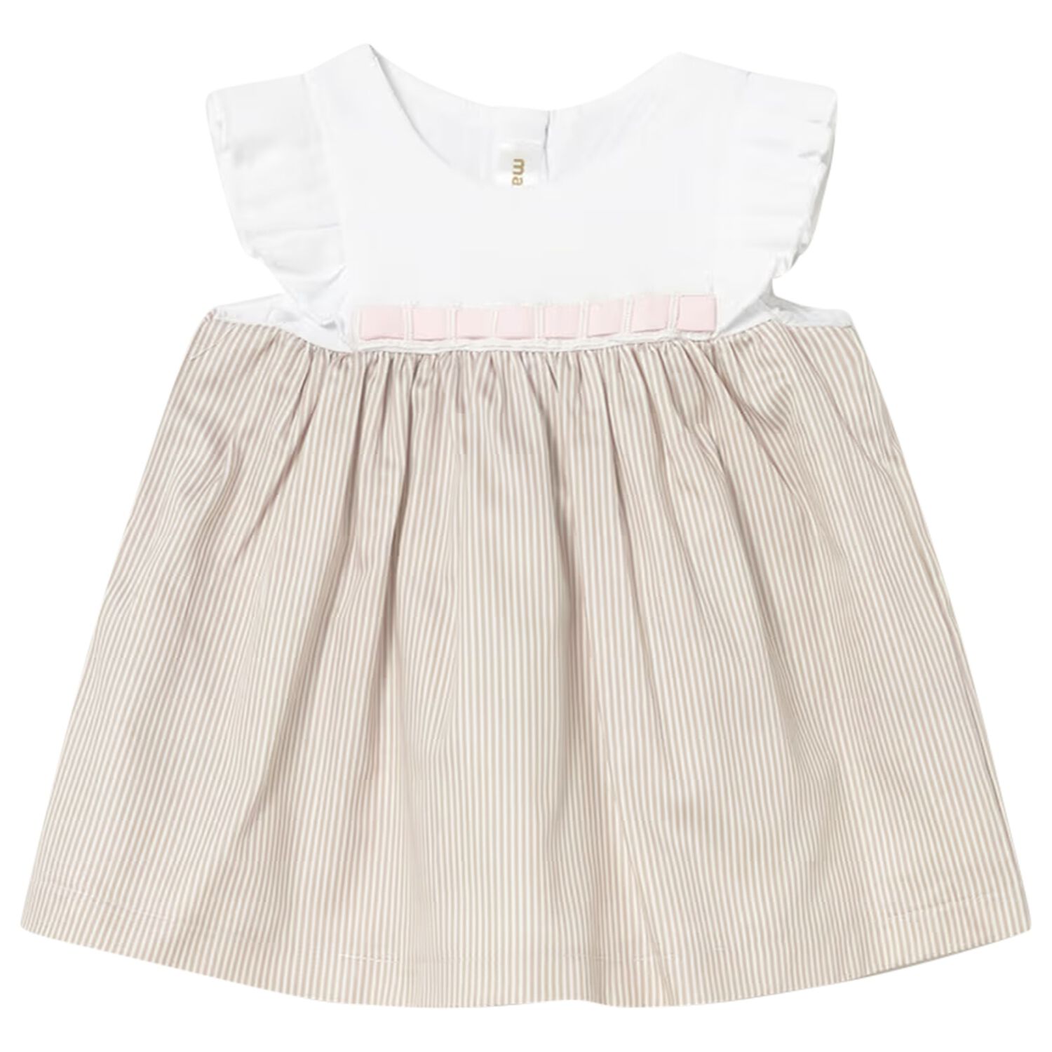 Baby Girls White & Beige Dress, 1, hi-res