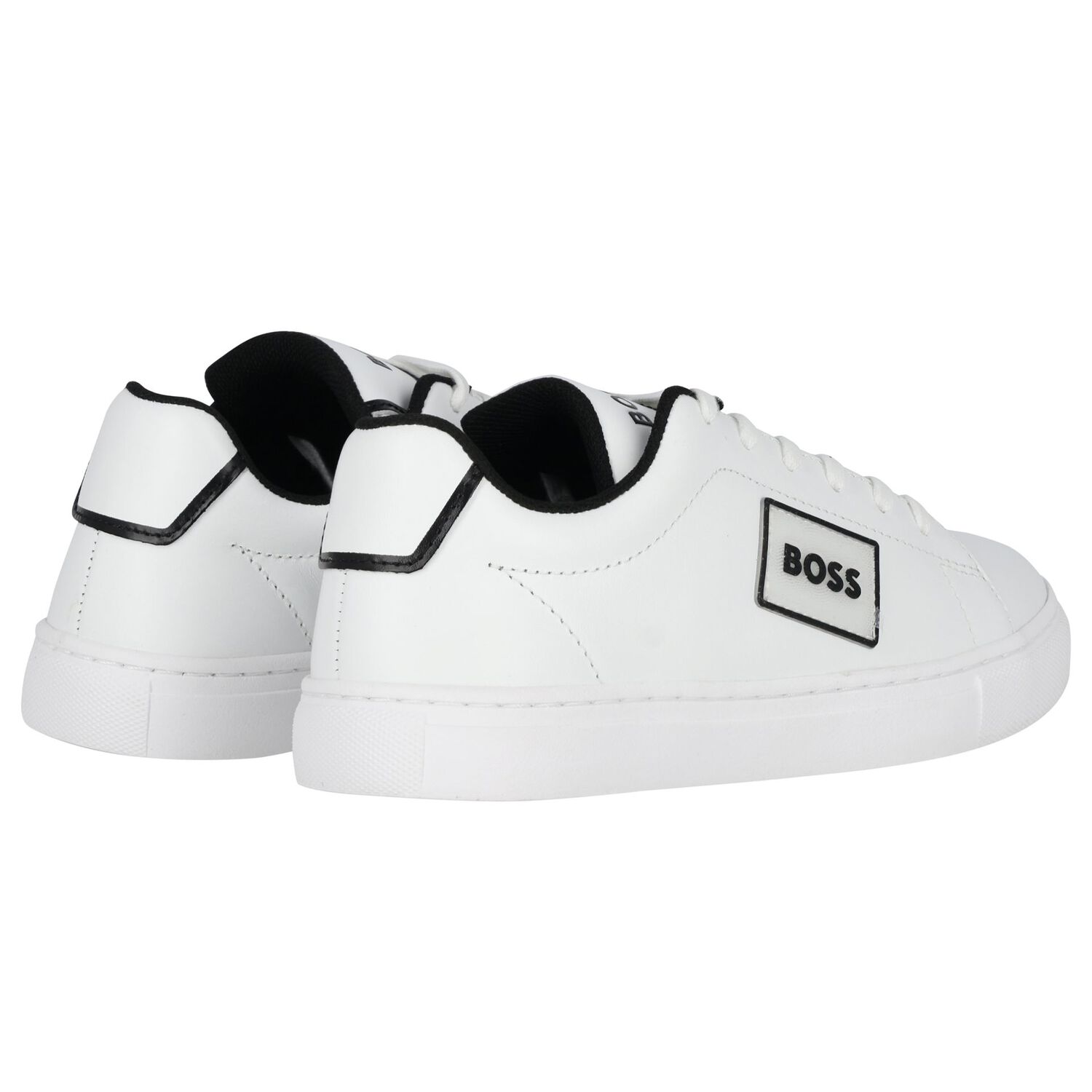 White Logo Leather Trainers, 1, hi-res