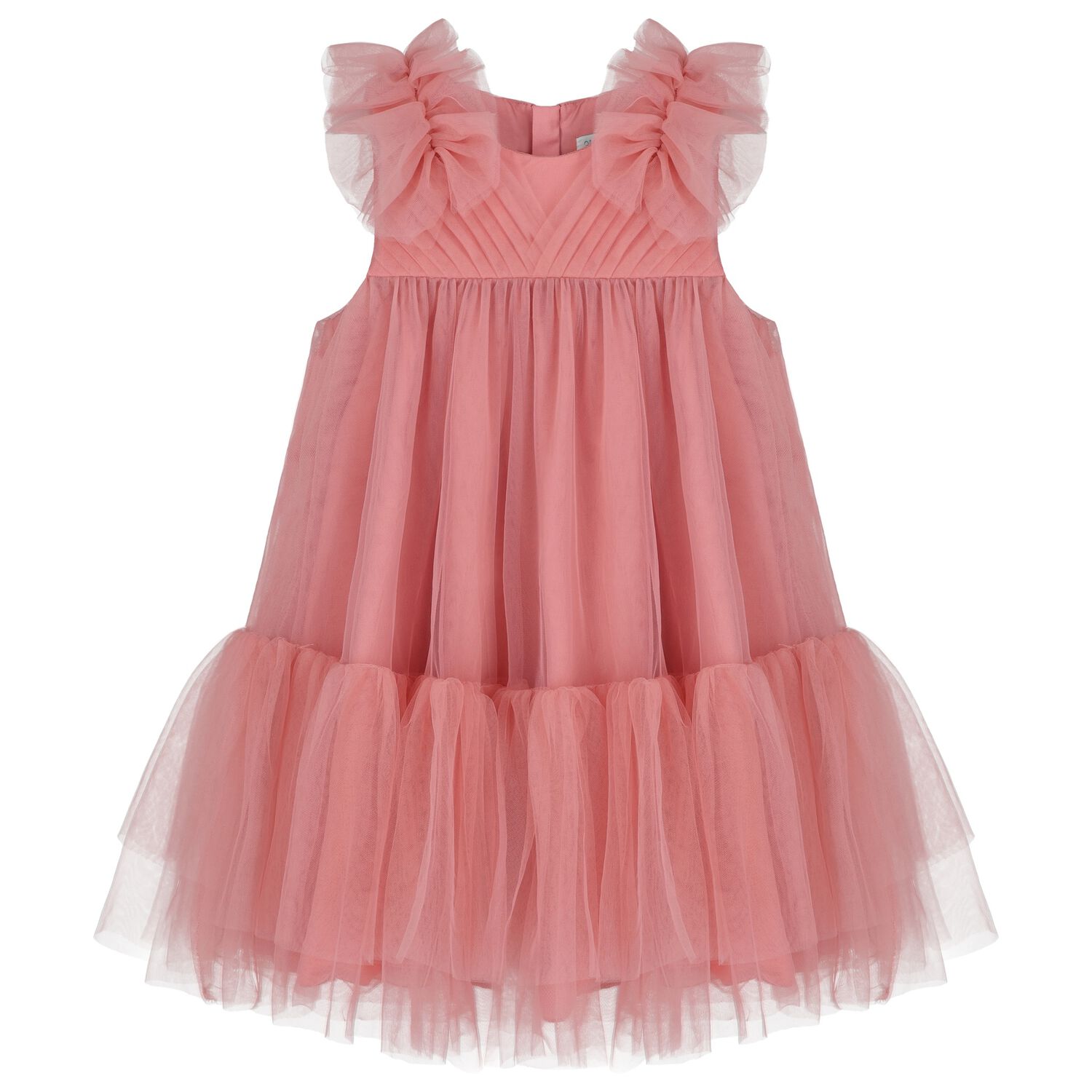 Girls Pink Ruffled Tulle Dress, 2, hi-res