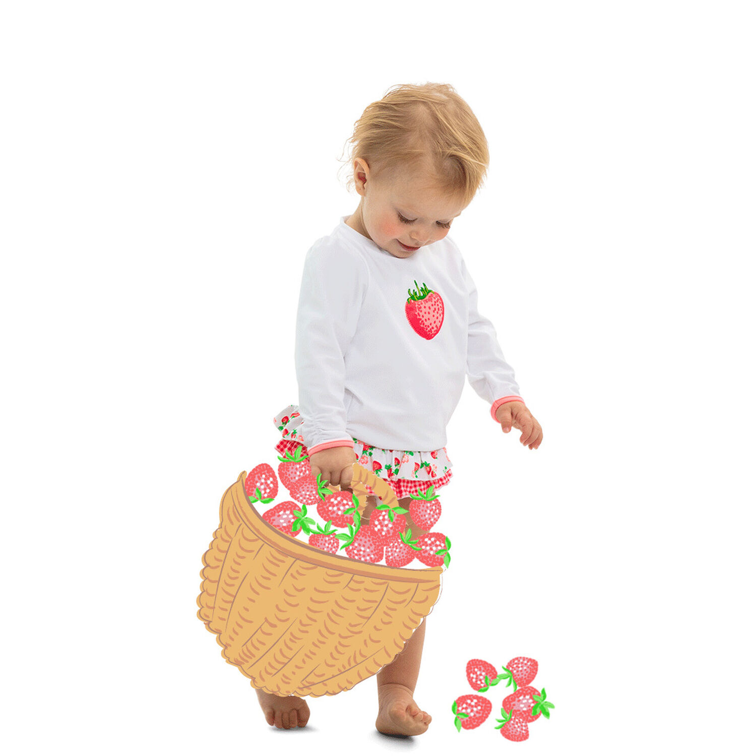 Baby Girls White Wild Strawberry Rash Vest UPF 50+, 1, hi-res image number null