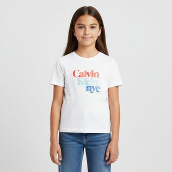 تي شيرت أبيض بشعار للبنات