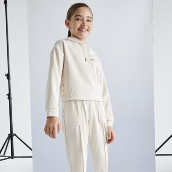 Girls Beige Hooded Tracksuit