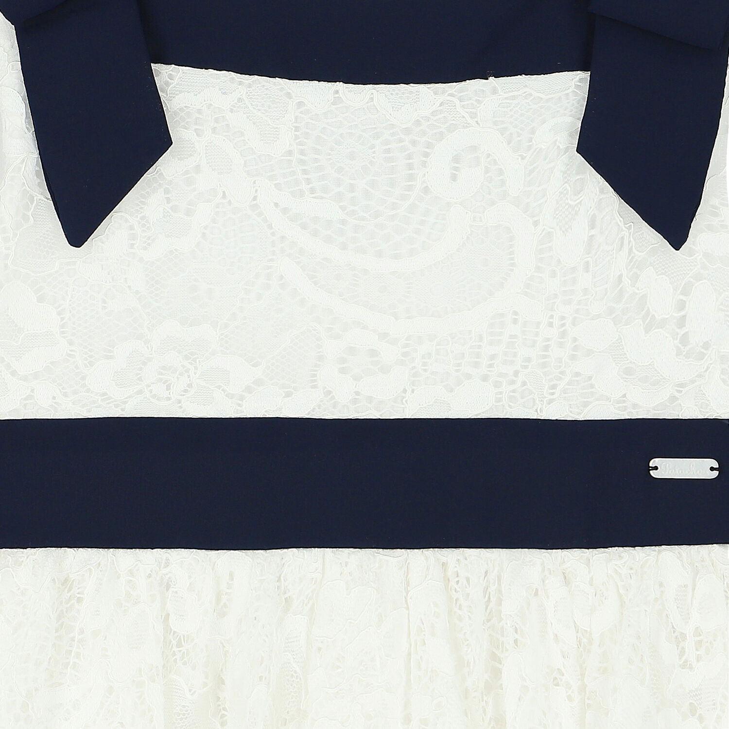 Girls White & Navy Lace Dress, 1, hi-res