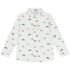 Boys White Race Car Shirt, 1, hi-res