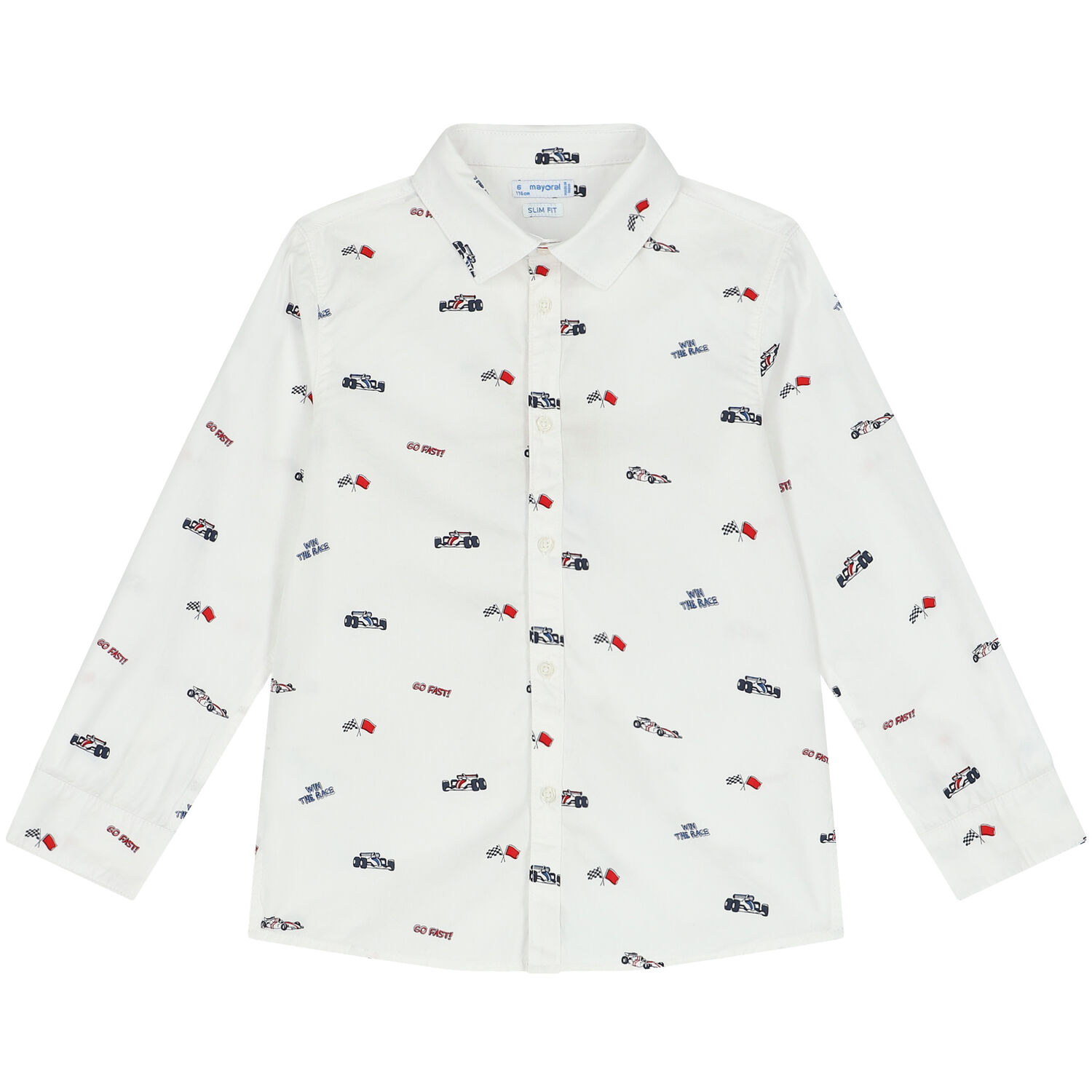 Boys White Race Car Shirt, 1, hi-res