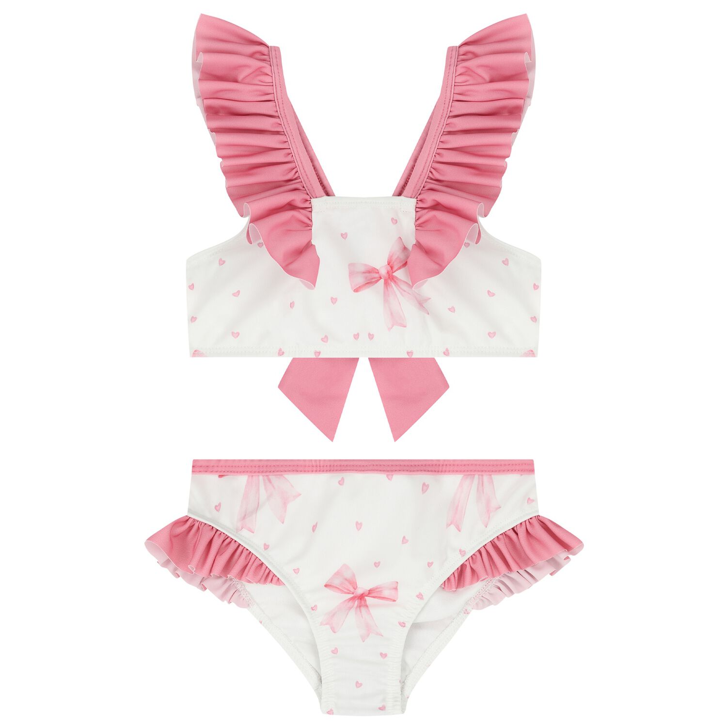 Girls White & Pink Bow Bikini, 1, hi-res