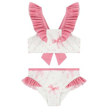 Girls White & Pink Bow Bikini