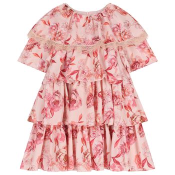 Girls Pink Floral Chiffon Dress