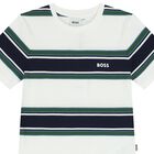Boys White, Navy & Green Striped T-Shirt, 1, hi-res