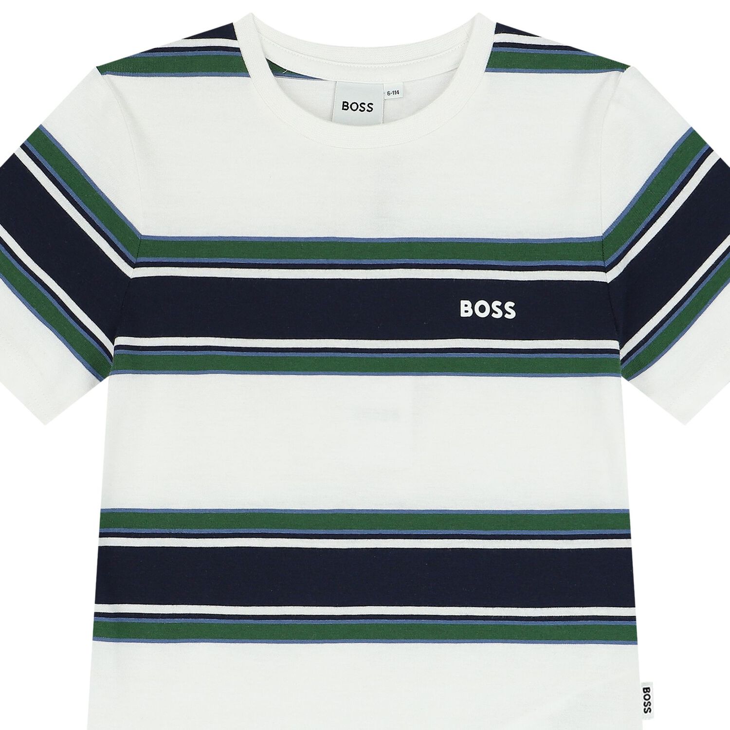 Boys White, Navy & Green Striped T-Shirt, 1, hi-res