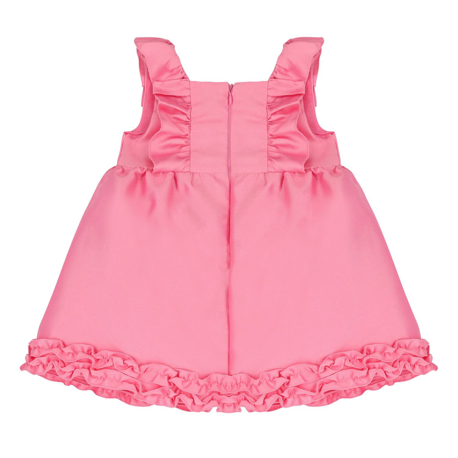 Baby Girls Pink Ruffled Satin Dress, 1, hi-res