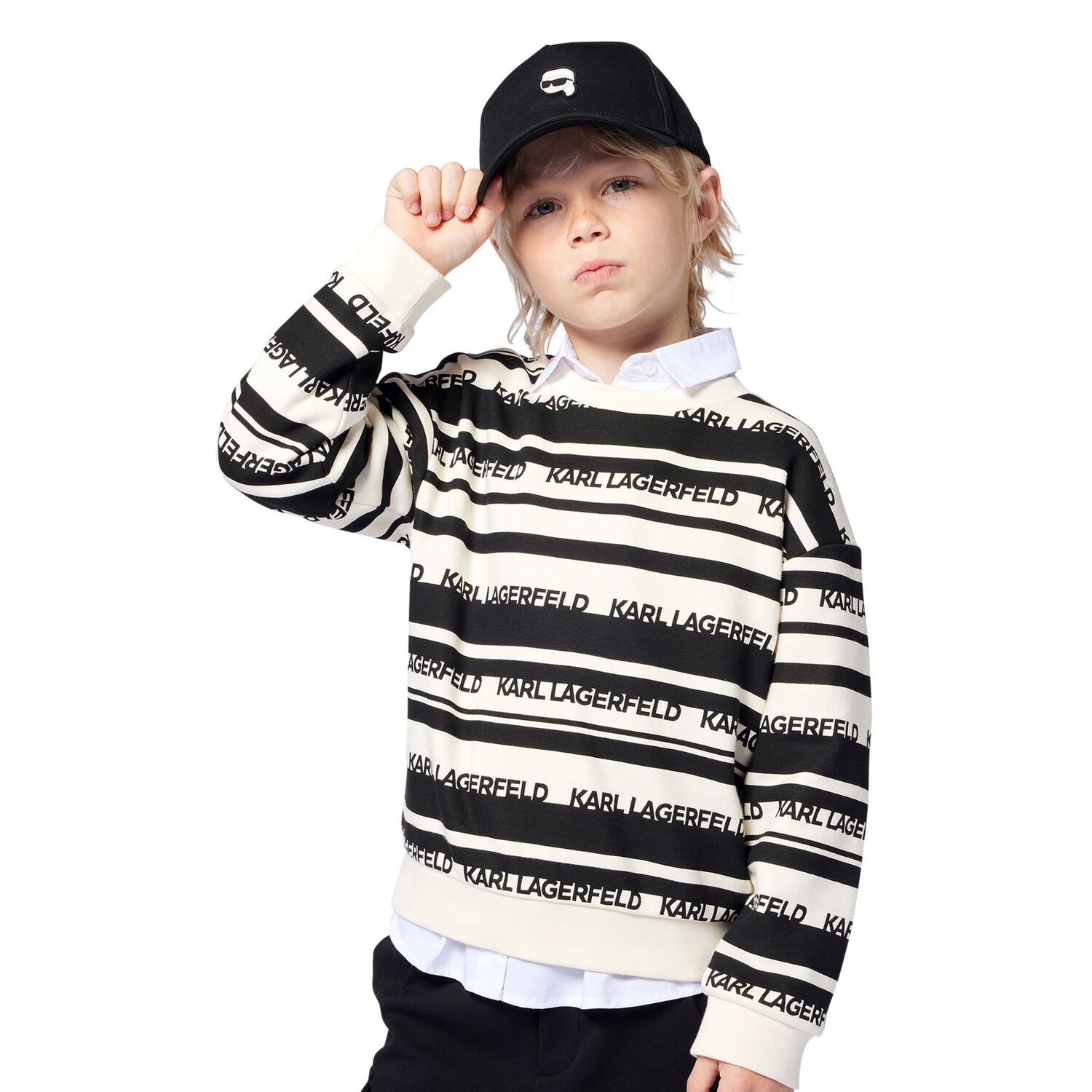 Boys Ivory & Black Logo Striped Sweatshirt, 1, hi-res image number null