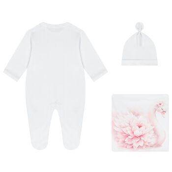 Baby Girls White & Pink Swan Babygrow Set