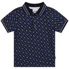 Younger Boys Navy Blue Monogram Logo Polo Shirt, 1, hi-res