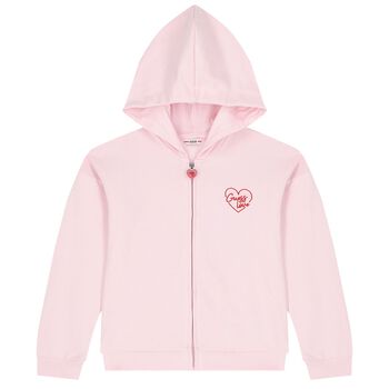 Girls Pink Logo Hooded Zip Up Top