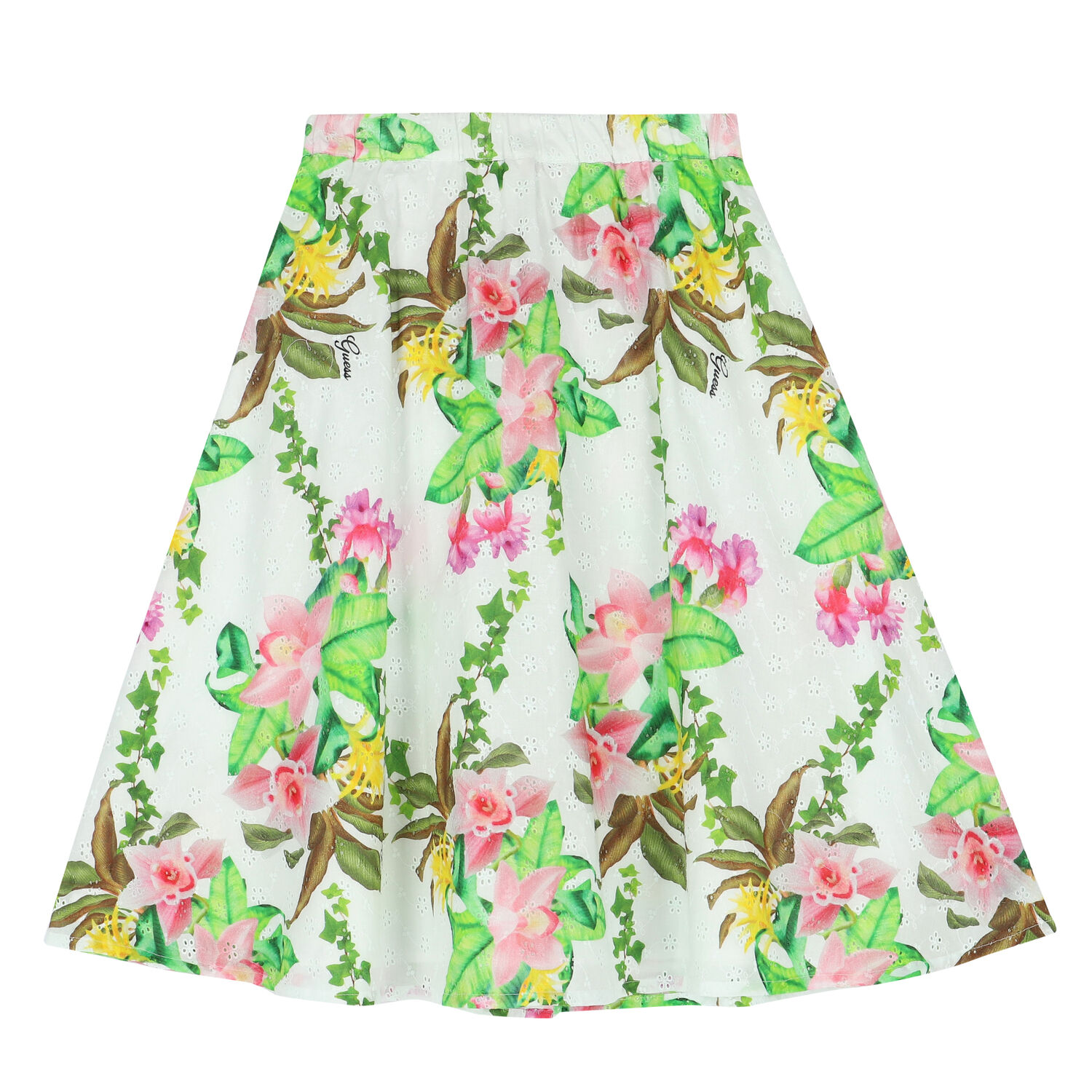 Girls White Broderie Anglaise Floral Skirt, 1, hi-res