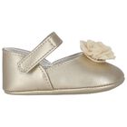 Baby Girls Gold Flower Pre Walker Shoes, 1, hi-res