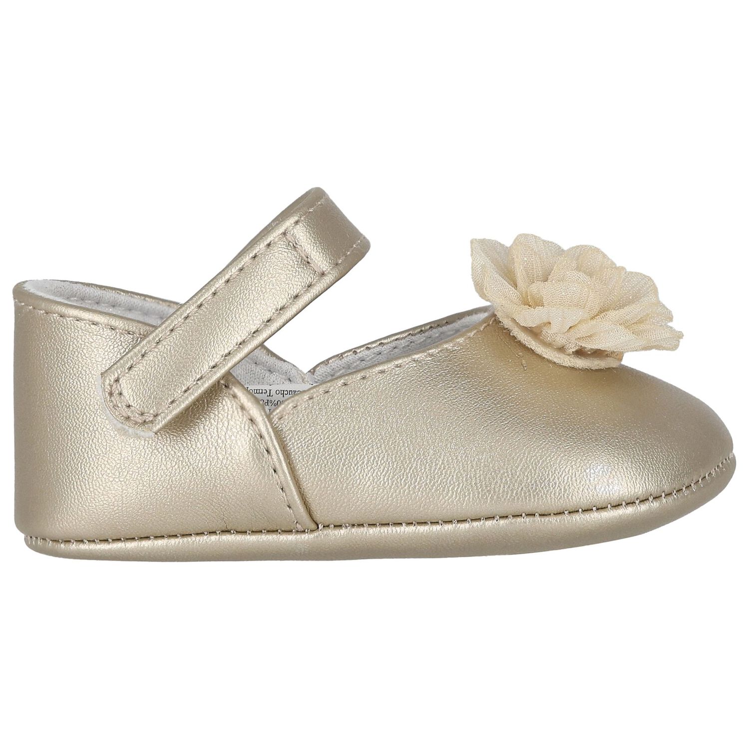 Baby Girls Gold Flower Pre Walker Shoes, 1, hi-res