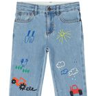 Boys Blue Doodle Denim Jeans, 1, hi-res