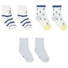 Baby Boys Ivory & Blue Boat Print Socks ( 3-Pack ), 3, hi-res