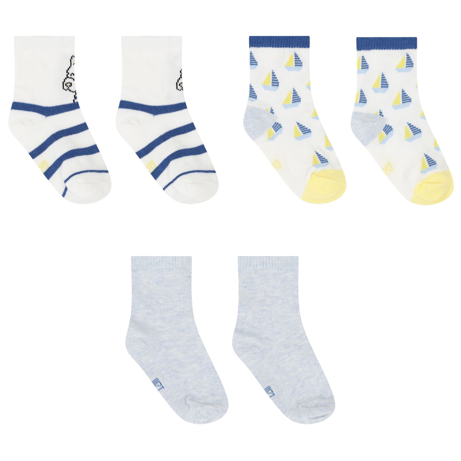 Baby Boys Ivory & Blue Boat Print Socks ( 3-Pack ), 3, hi-res
