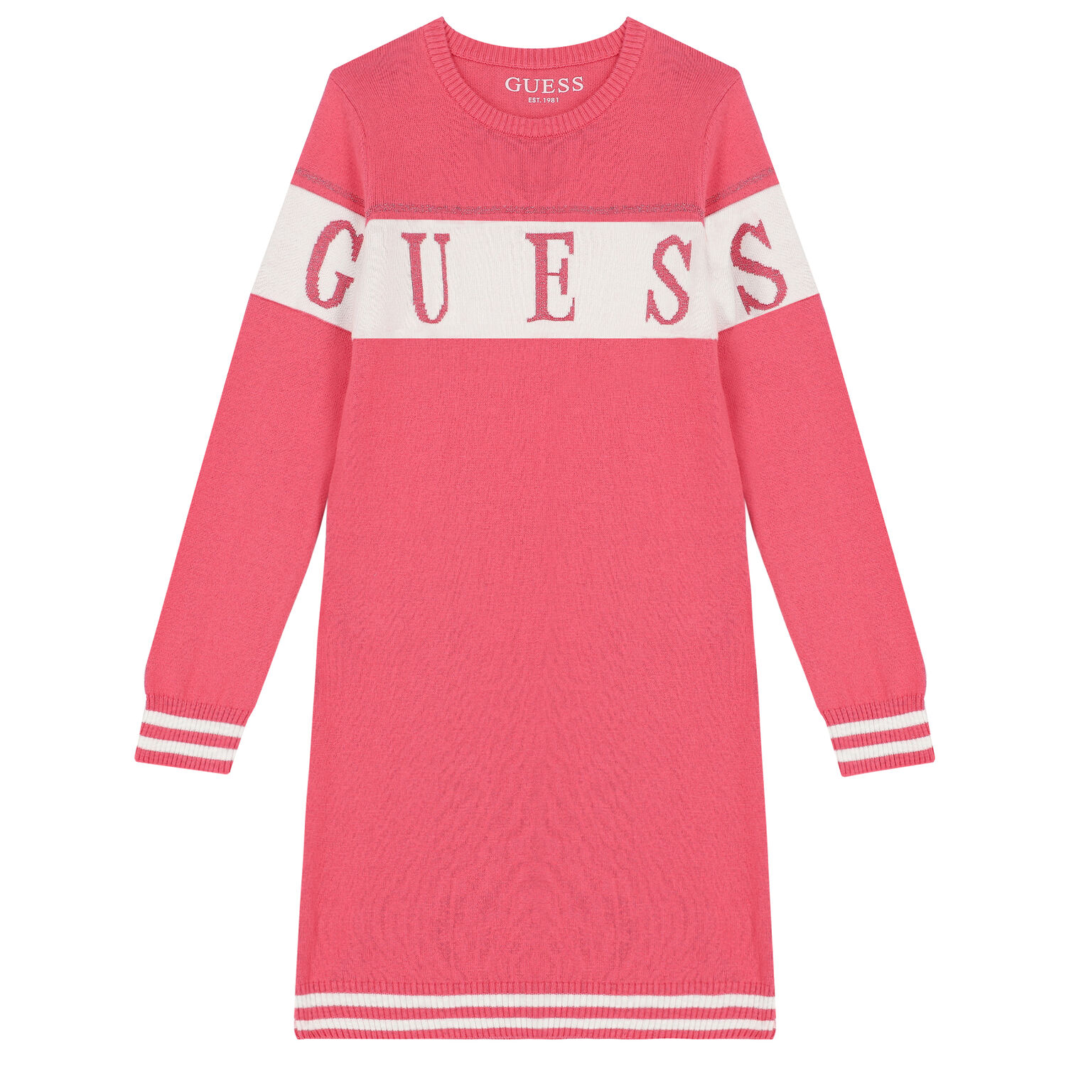 Girls Pink Logo Long Sleeve Sweater Dress, 2, hi-res