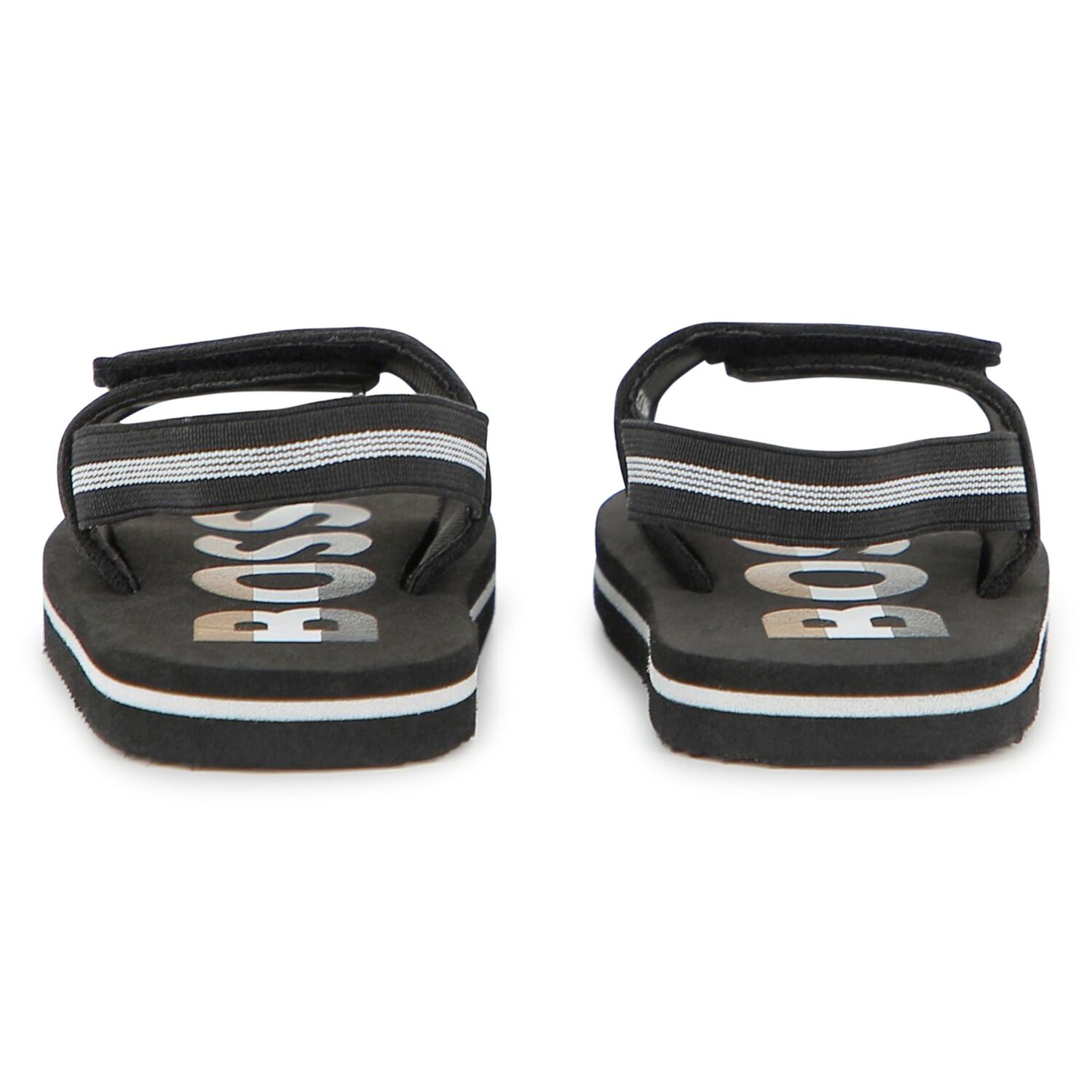 Boys Black Logo Sandals , 1, hi-res