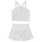 Girls White Flower Shorts Set, 2, hi-res