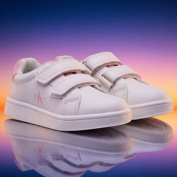 Girls White & Pink Logo Trainers 