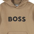 Boys Beige Logo Hooded Top, 2, hi-res