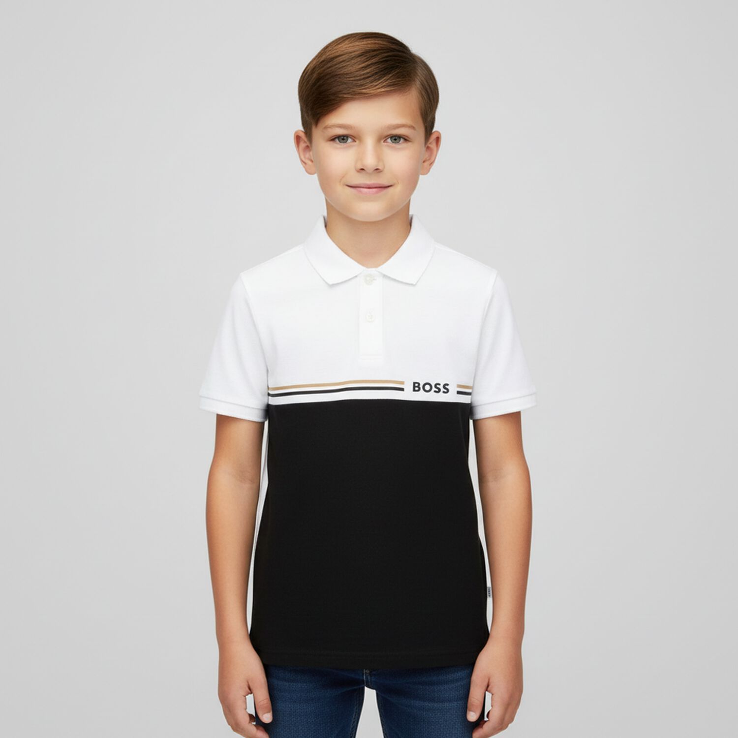 Boys White & Black Logo Polo Shirt, 1, hi-res image number null