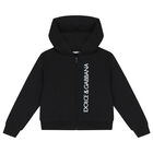 Black Logo Hooded Zip Up Top, 1, hi-res