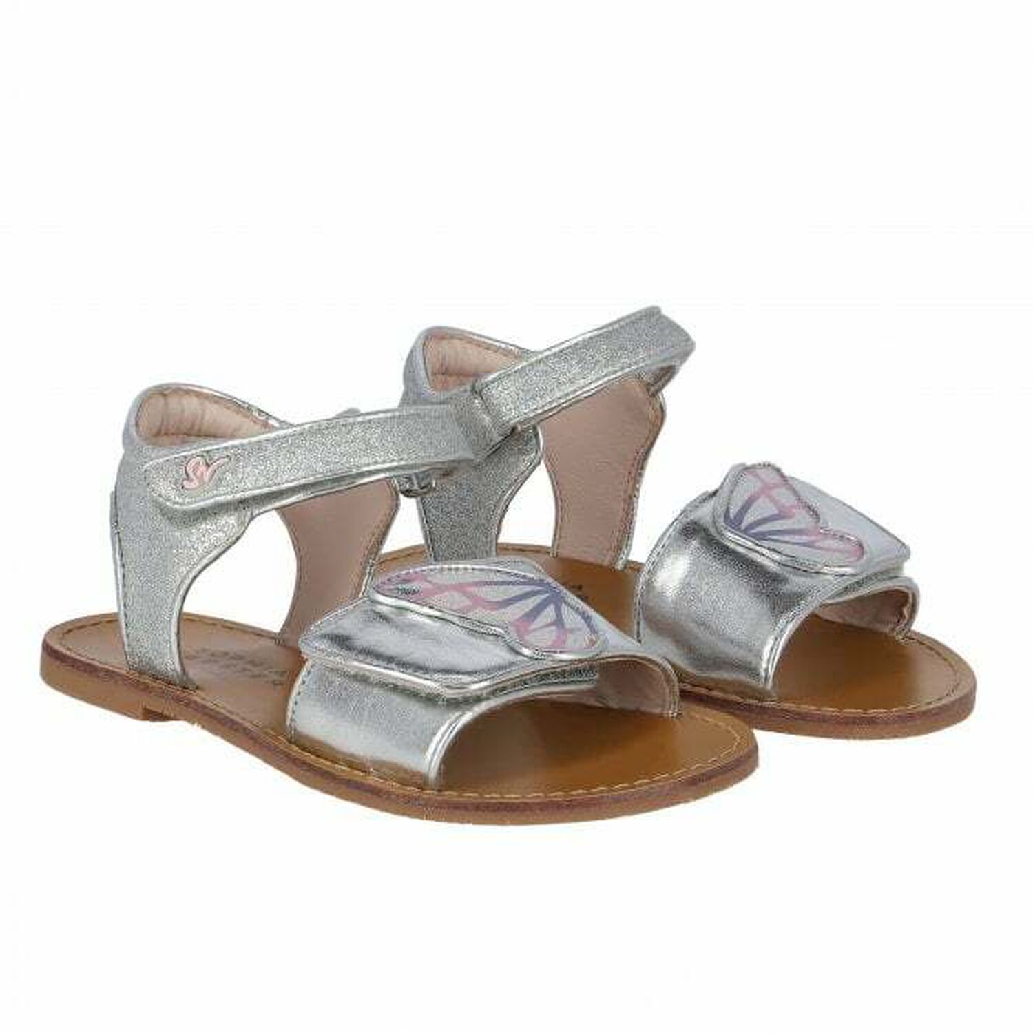 Girls Silver Butterfly Sandals, 1, hi-res