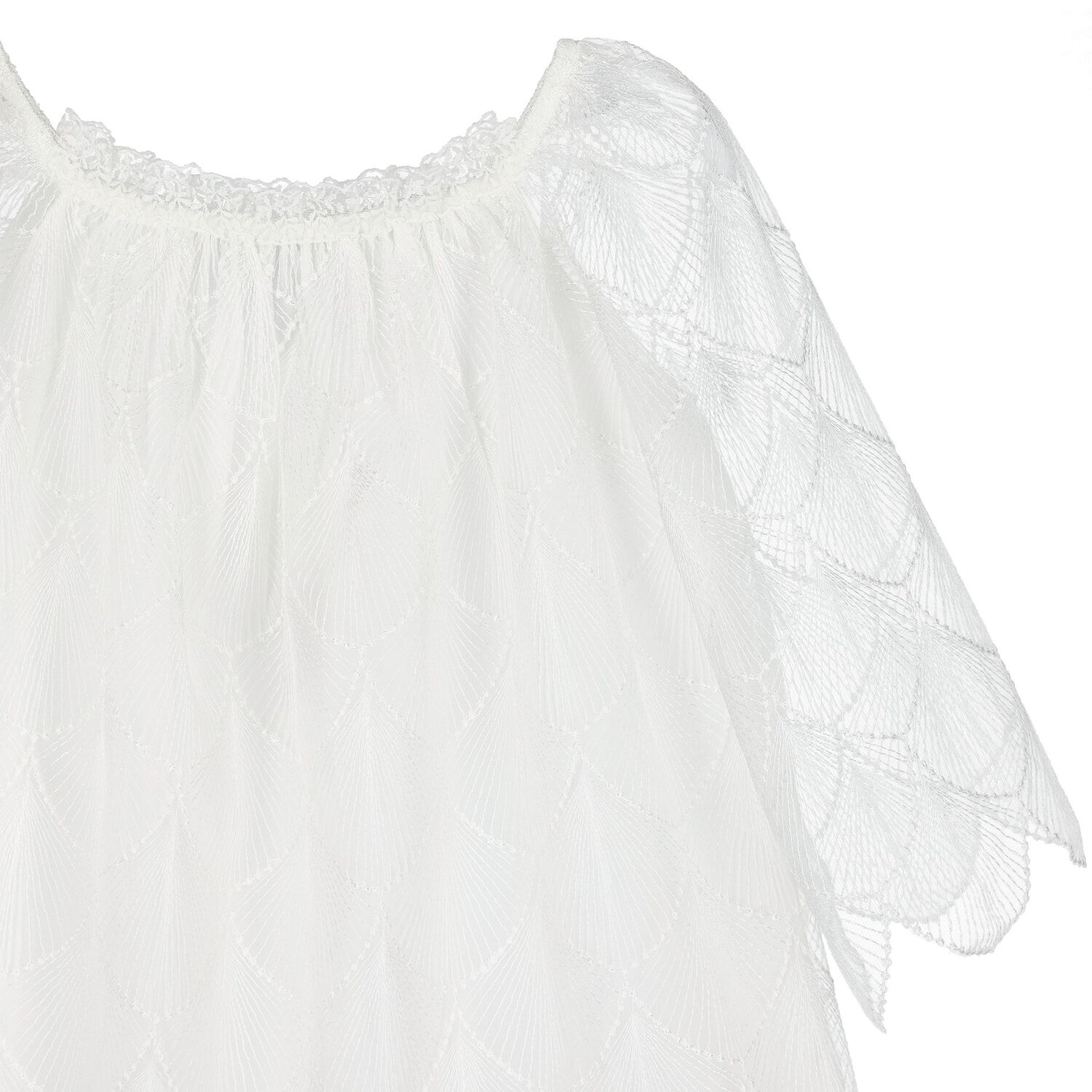 Girls White Scallop Lace Dress, 1, hi-res