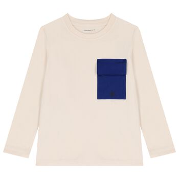 Boys Beige Logo Long Sleeve Top 