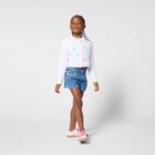 Girls Blue Denim Shorts, 1, hi-res