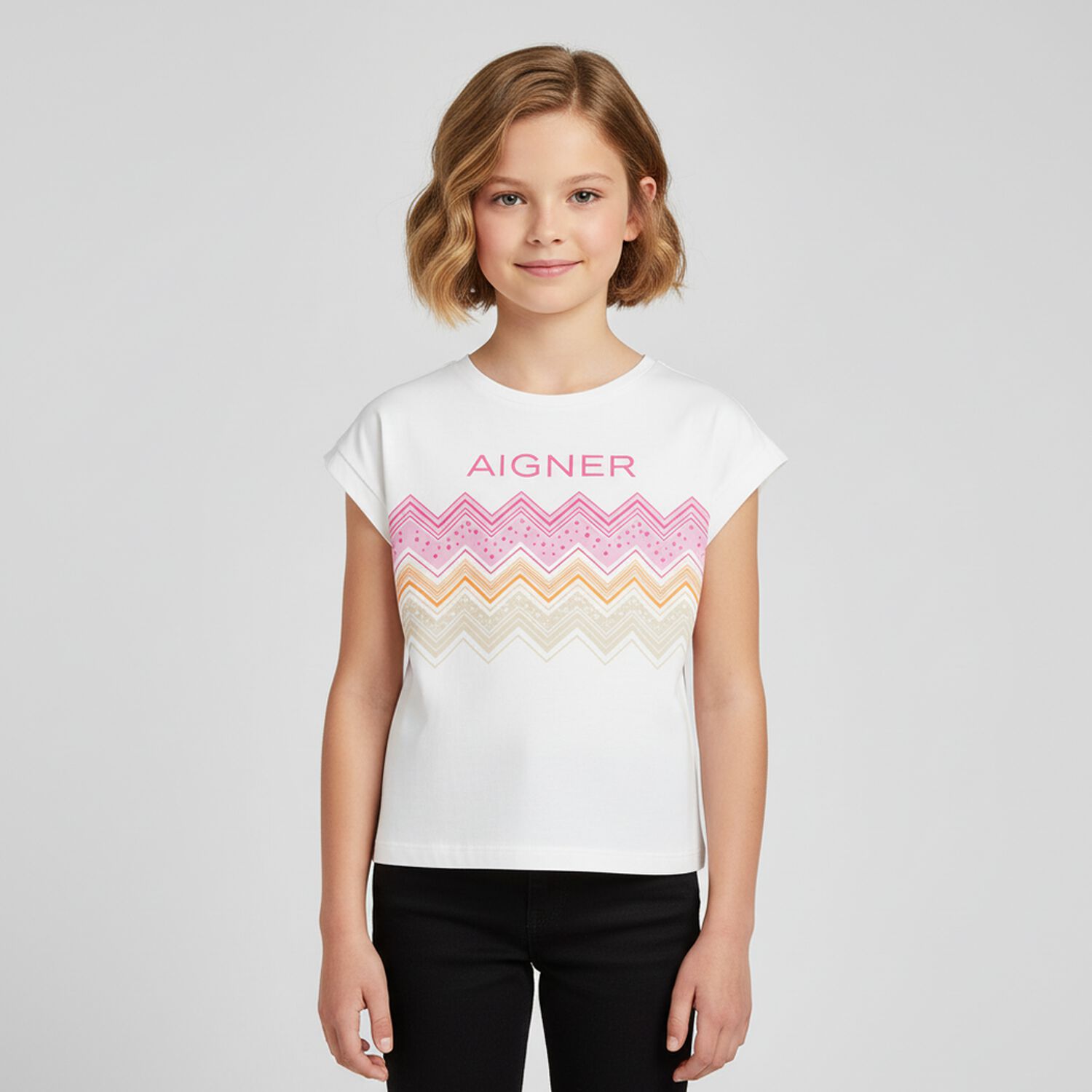 Girls White Zigzag Logo T-Shirt, 1, hi-res image number null