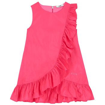 فستان بنات مكشكش بالشعار باللون الوردي