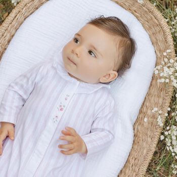 Baby Girls White & Pink Striped Babygrow