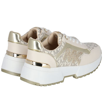 Girls Ivory & Gold Logo Trainers