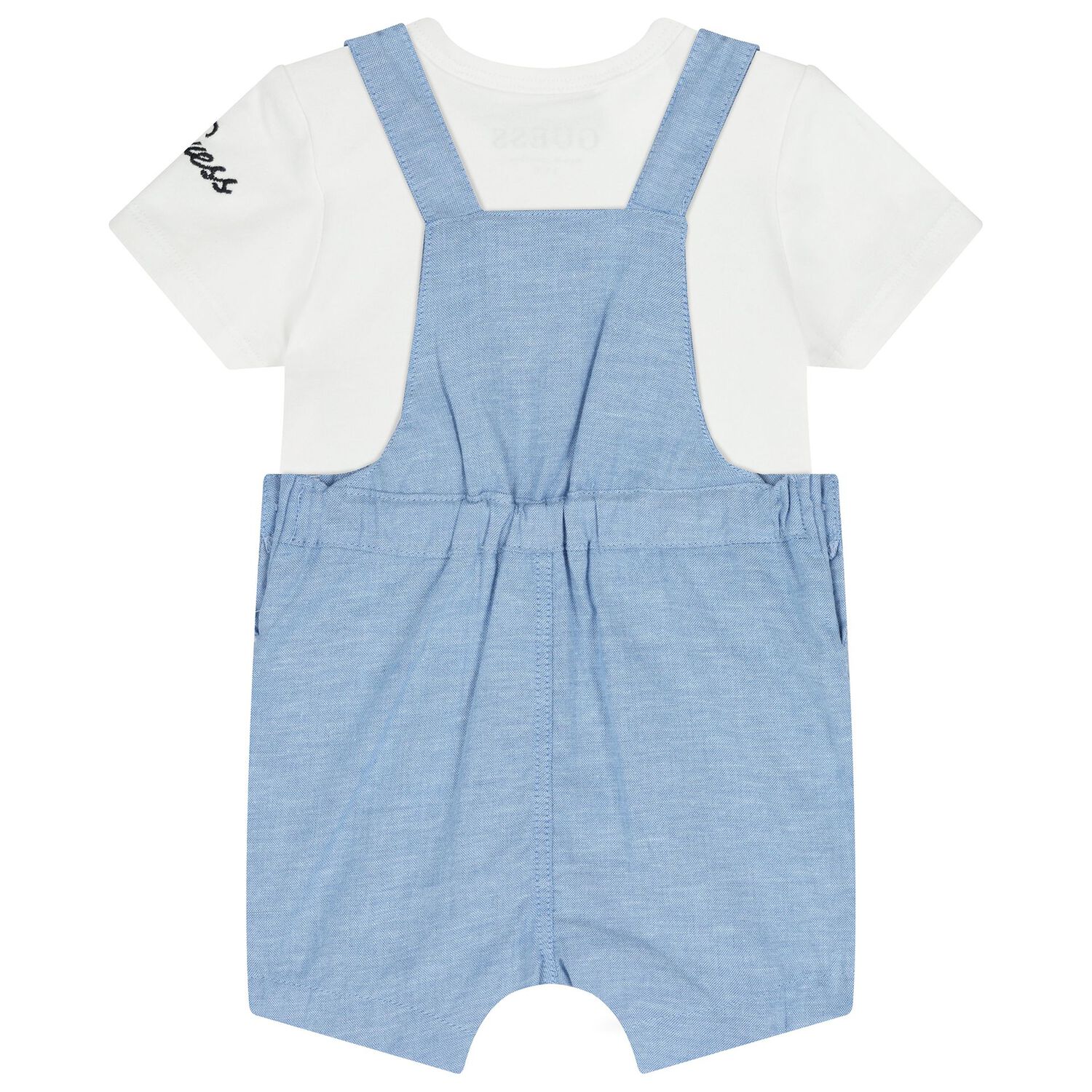 Baby Boys Blue & White Teddy Bear Dungaree Set, 1, hi-res