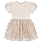 Girls Beige Satin & Sequin Dress, 2, hi-res