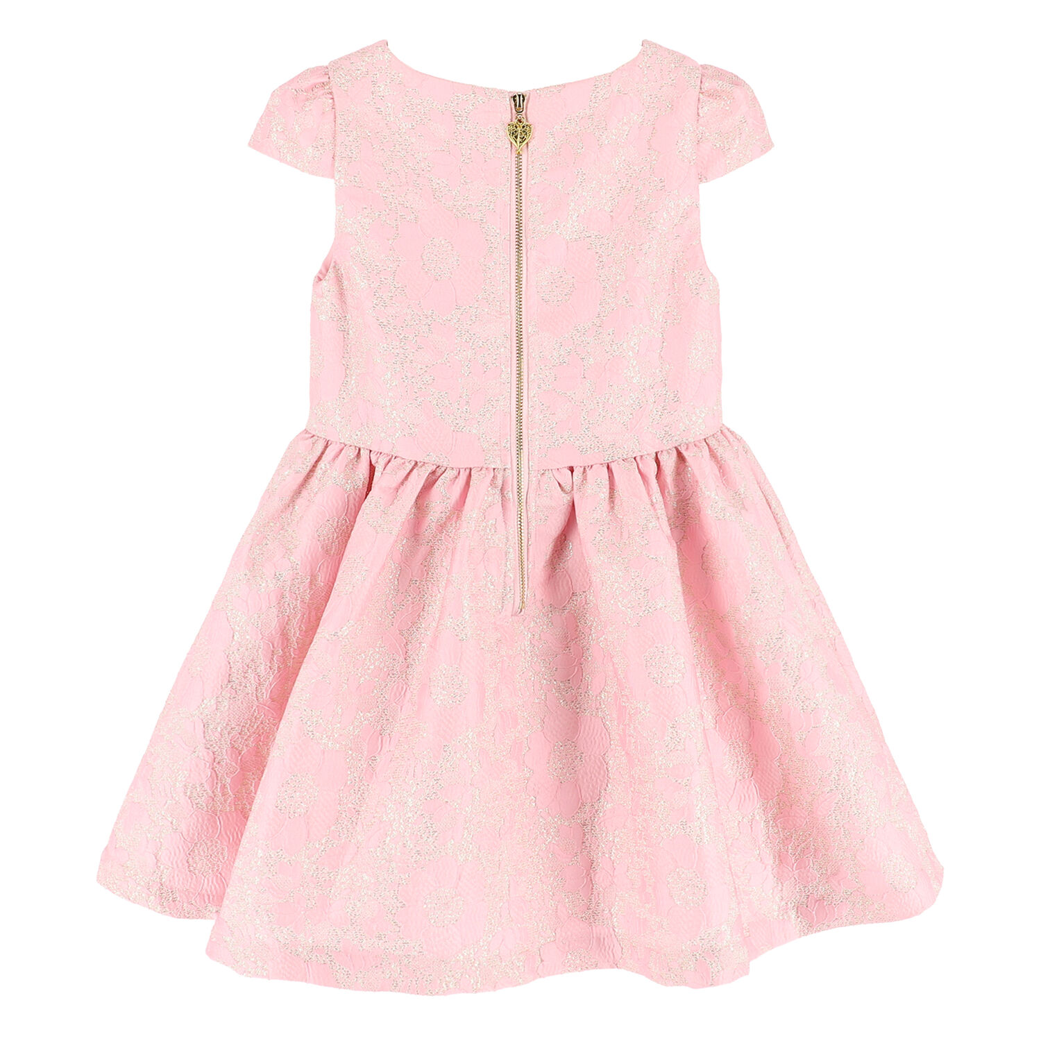 Girls Pink & Gold Jacquard Dress, 4, hi-res